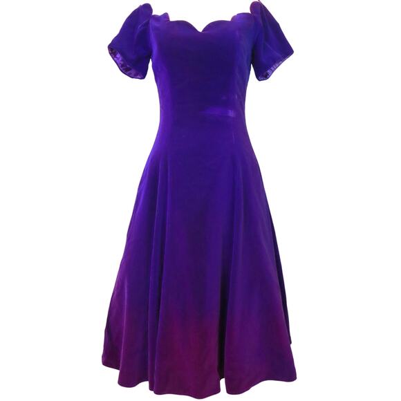 Vintage 80s Karen Lucas For Niki Purple Pink Ombre Velvet Off Shoulder Dress 8 - Picture 1 of 10